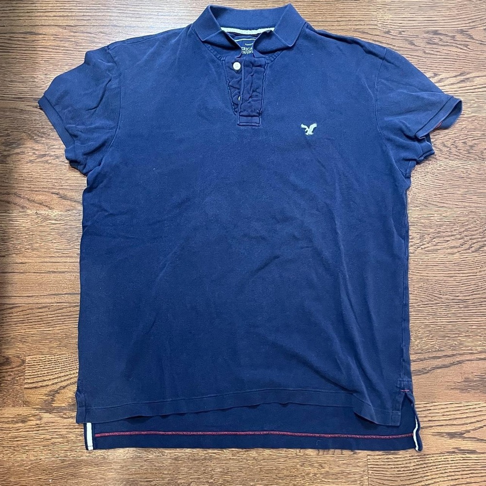 y2k vintage men's american eagle navy blue polo t shirt xl